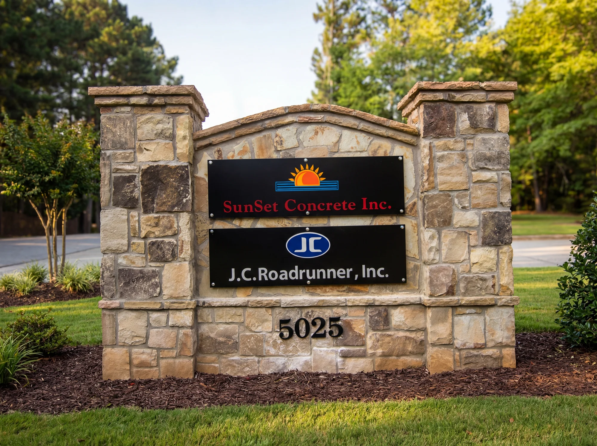 Polymetal standoff signs with raised aluminum logos