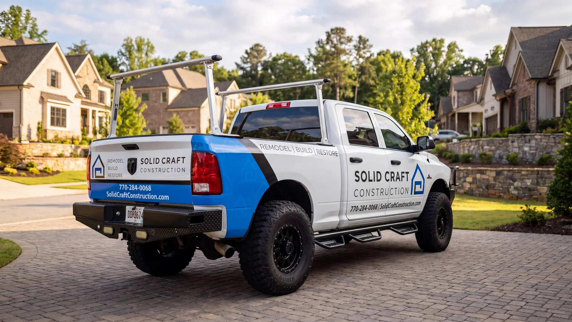 Fleet vehicle graphics on a construction service truck
