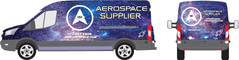 Work van with a full edge-to-edge wrap covering every painted surface