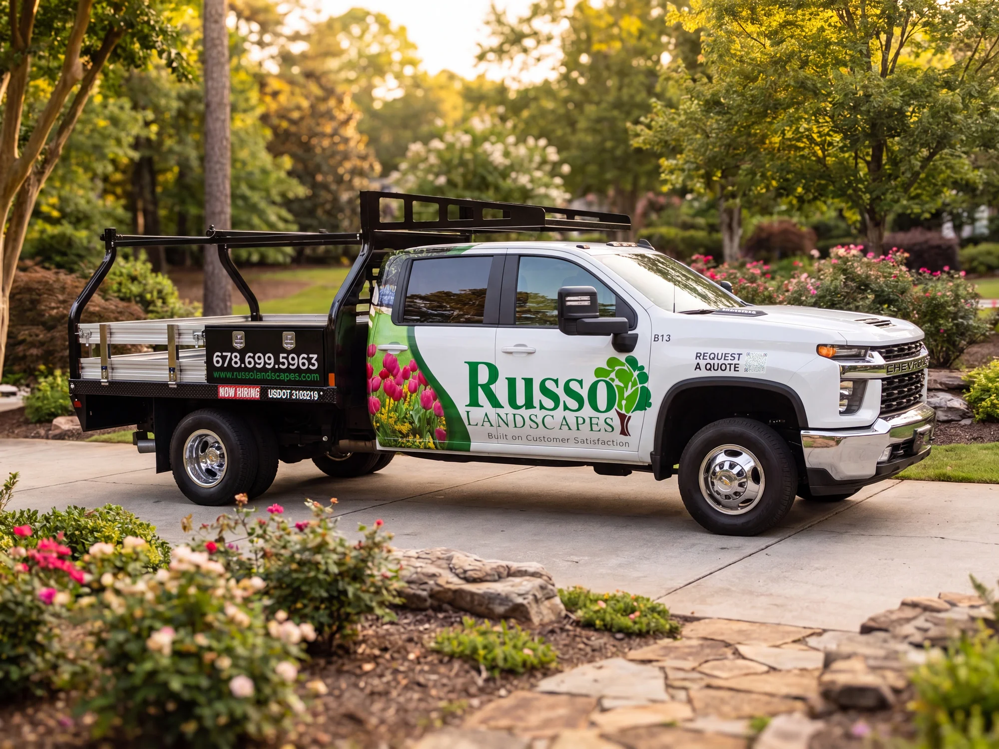 Russo Landscapes truck with custom vehicle wrap
